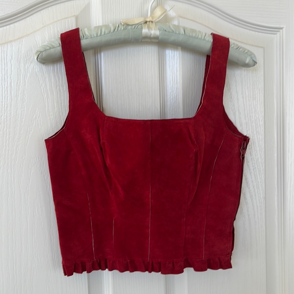 BEBE Red Suede Bustier or Corset Top; tight fit.